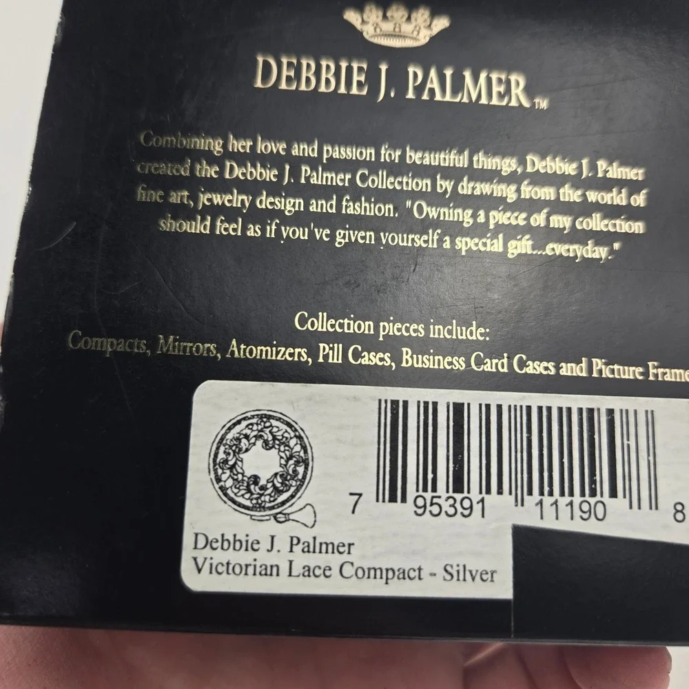 Debbie J Palmer Victorian Lace Silver Compact Mirror Box & Velvet Pouch